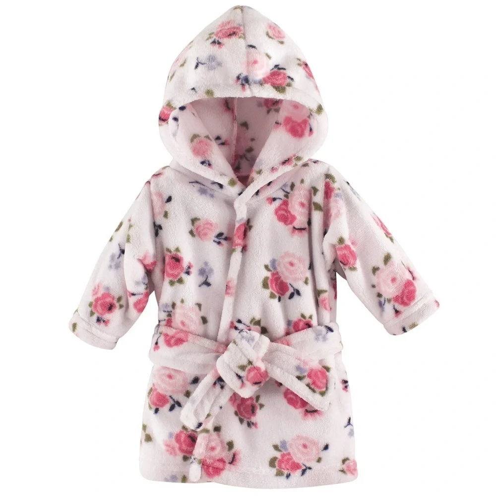 Luvable Friends Unisex Baby Plush Bathrobe, Floral, Small 0-9 Months